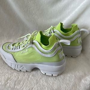💚FILA WOMEN’S DISRUPTOR II SOCK MESH SNEAKERS NEON GREEN & WHITE, SIZE 8💚